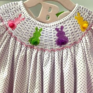 🪺 Bunny 🐰 Silhouette Smocked Dress purple Dot 🌸